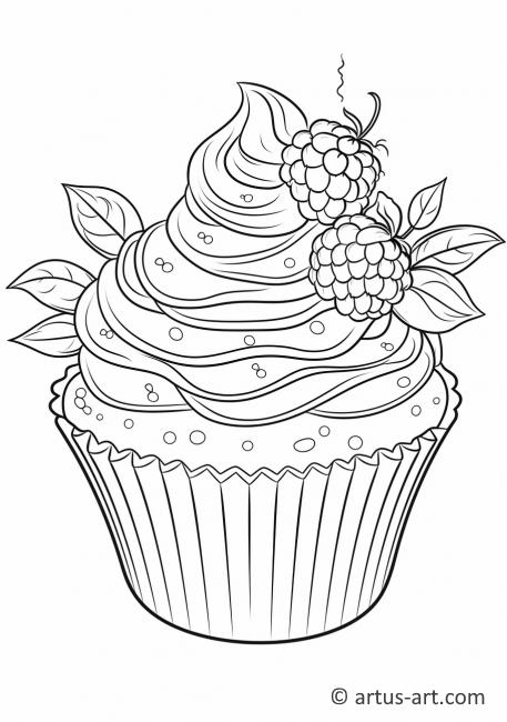 Raspberry Cupcake Coloring Page